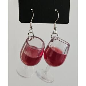 EARRINGS Red Wine Glass Dangle Drop 3D Party Winery Whimsy